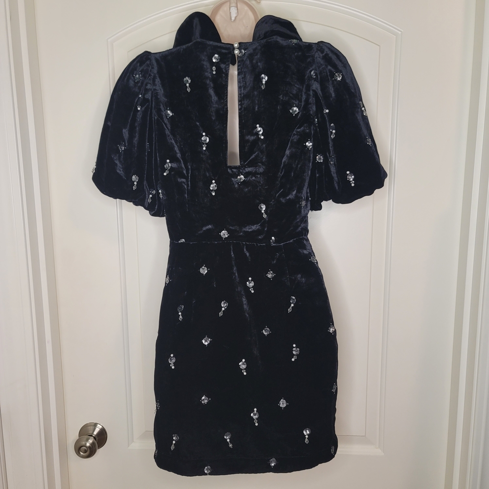 Anthropologie Maeve Black Mini Dress with Silver Accents Gala Formal Date night - Picture 6 of 10